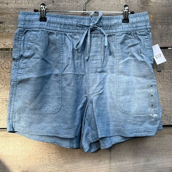 Gap Women's Blue Pull-On Utility Linen Blend Drawstring Shorts Medium NWT - Picture 1 of 6
